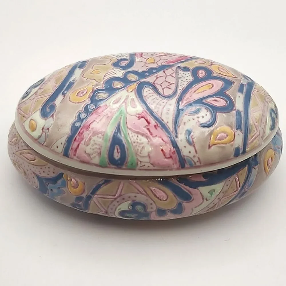 Vintage Hand Painted Oval Lidded Box